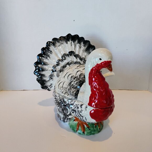 Vtg Bresolin Ceramic Turkey Soup Tureen w/ Ladle Hand Painted Italy -HAS A CRACK - Picture 5 of 13